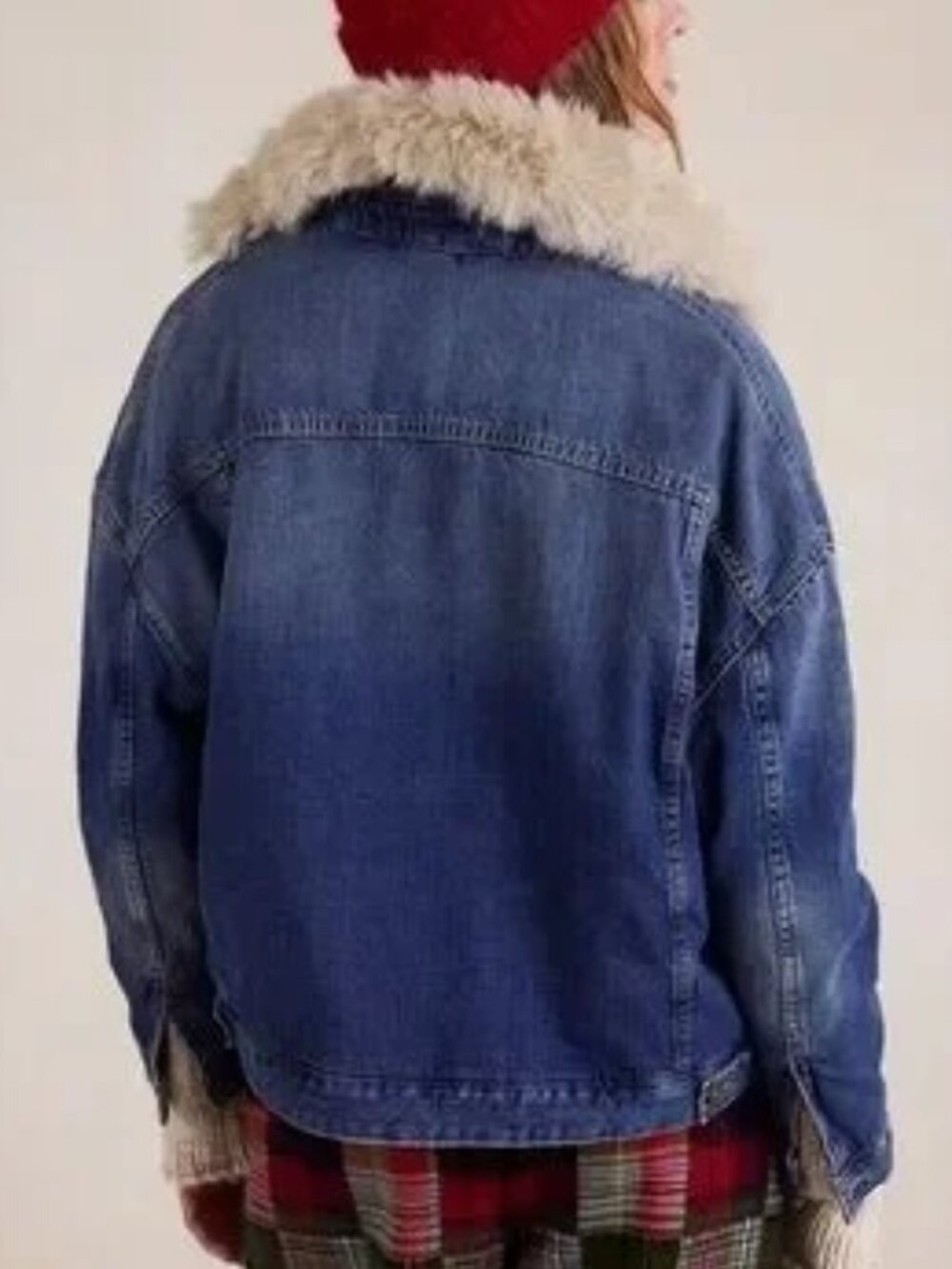 Free People Opal Swing Denim Jacket REMOVABLE Faux Fur Collar NWT XL - Picture 3 of 14